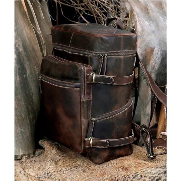 HLC Leather Backpack For Women Men Genuine Leather Laptop Backpack Vintage main image 5